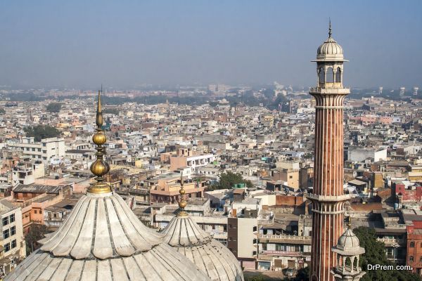 Panorama of Delhi Jama Masjid Mosque minaret