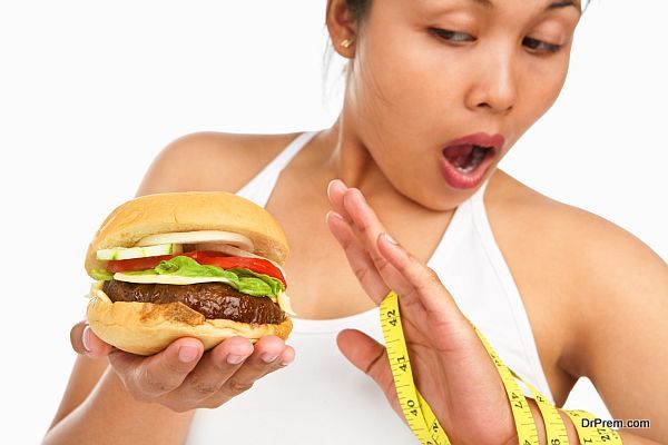 Female avoiding burger