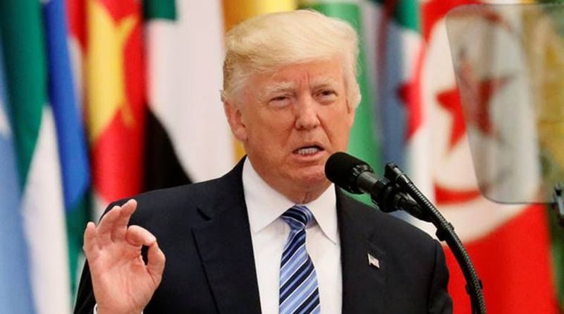 U.S. President Donald Trump delivers a speech during Arab-Islamic-American Summit in Riyadh