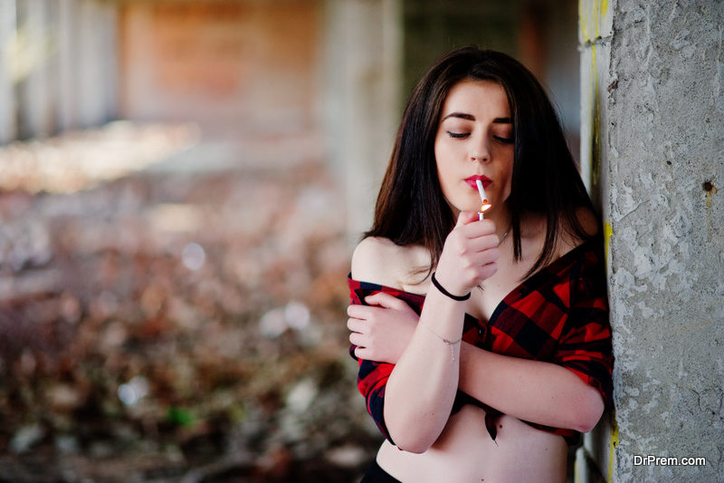 woman smokeing cigarette